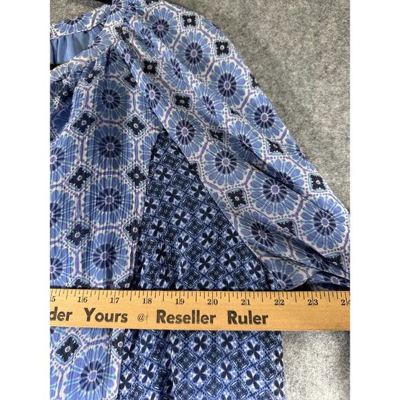 St Johns Bay Blouse Women 1X Blue Short‎ Sleeve Chiffon Boho Smocked Stretch - Picture 3 of 6